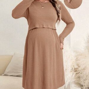 Stylish Tan Ribbed Knit Dress